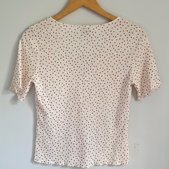 FRNCH Ornella Floral Ruffle Frill Trim Cream V Neck T Shirt S - Picture 9 of 15